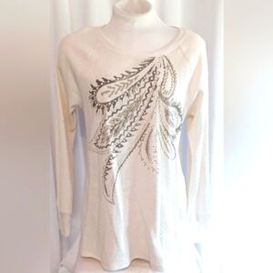 Vintage Y2K Sonoma Graphic Pattern Print Long Sleeve Top Cream Size Large
